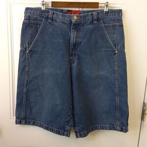 Evolution blue denim seven pocket carpenter shorts